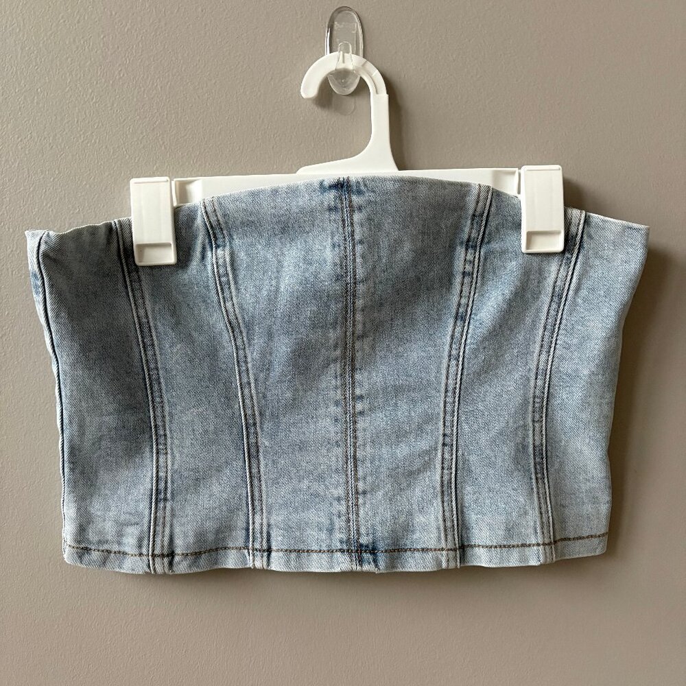 Meshki denim cropped bustier, size Large